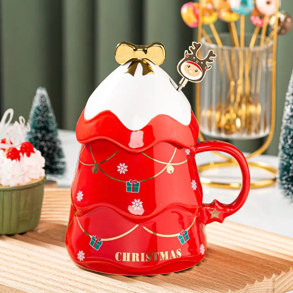 Christmas Ceramic Mug 500ml Snowflakes Xmas Tree Water Cup Home Coffee