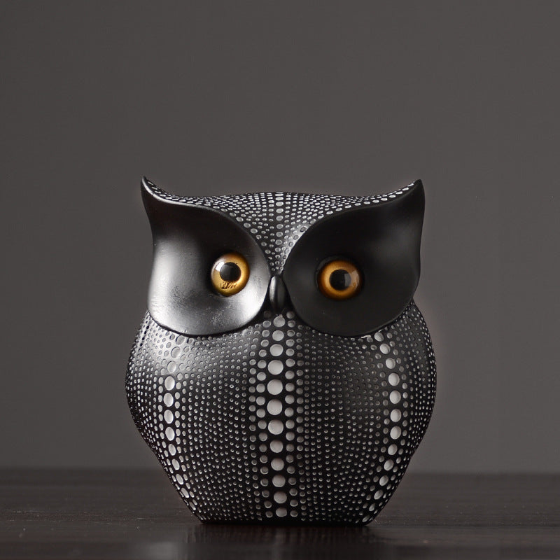 Nordic Modern Art Resin Owl Statue Bird Figurine Dotted Home Decor Gold Black