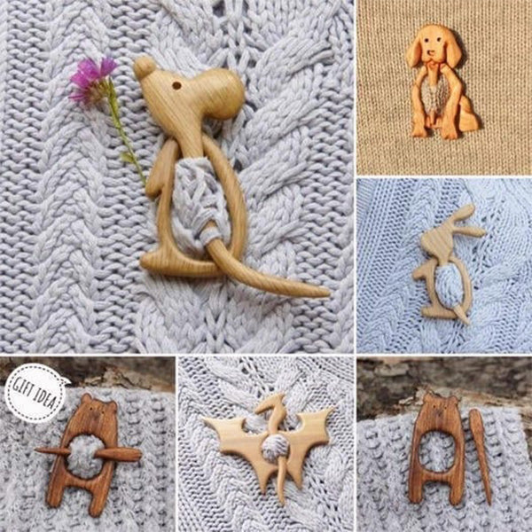 Brooch Pin With Wooden Animal Pattern Craft Badge Cartoon Pin Sweater Jewelry