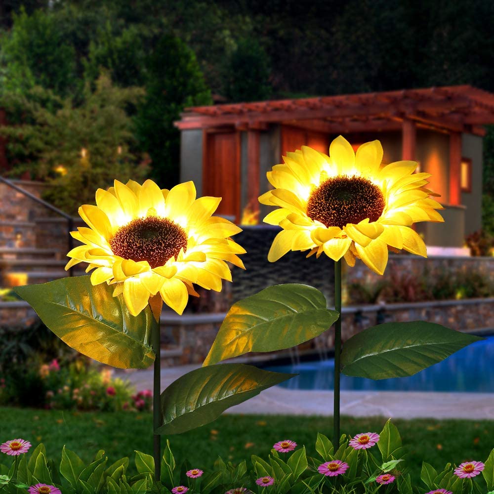 2 Pack Solar Powered Sunflower Outdoor Garden Light