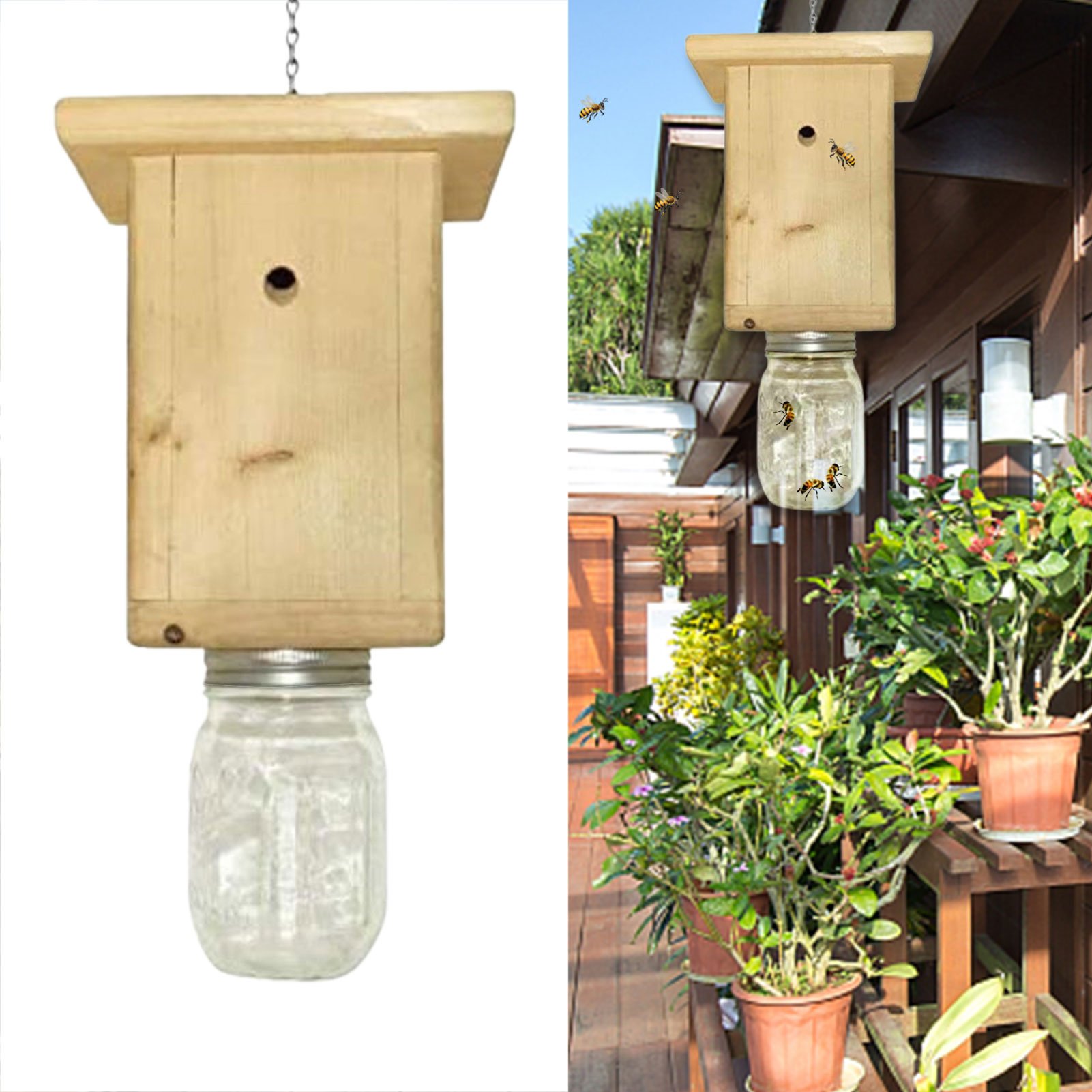 Best Natural Wood Cabin Style Carpenter Bee Trap Effective