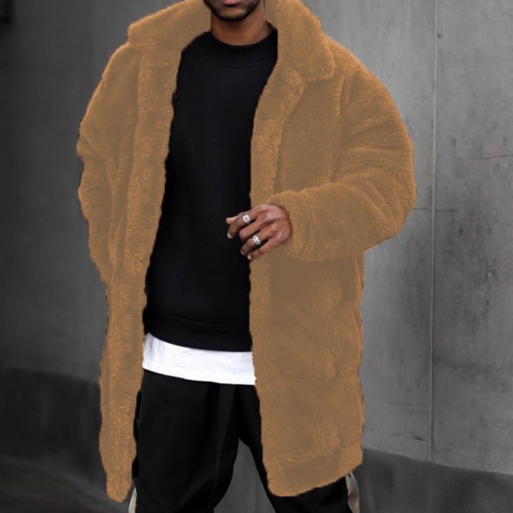 Men's Long Sleeve Plush Solid Color Winter Jacket