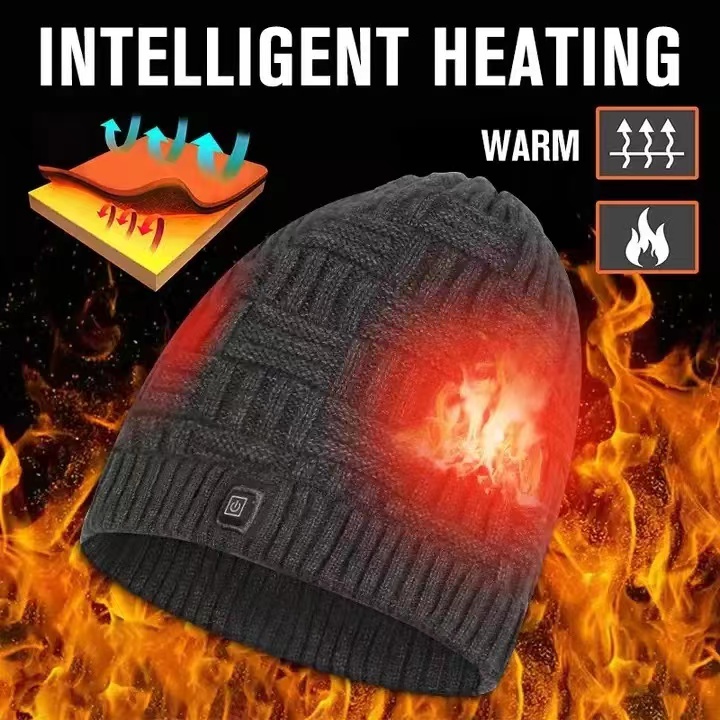 Heated Knitted Beanie Hat 3 Speed Adjustable Temperature Winter Warm Ski Hat Men Women Outdoor
