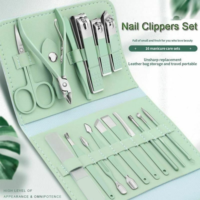 16 pcs Manicure Cutters Nail Clipper Set Household Stainless Steel Ear Spoon
