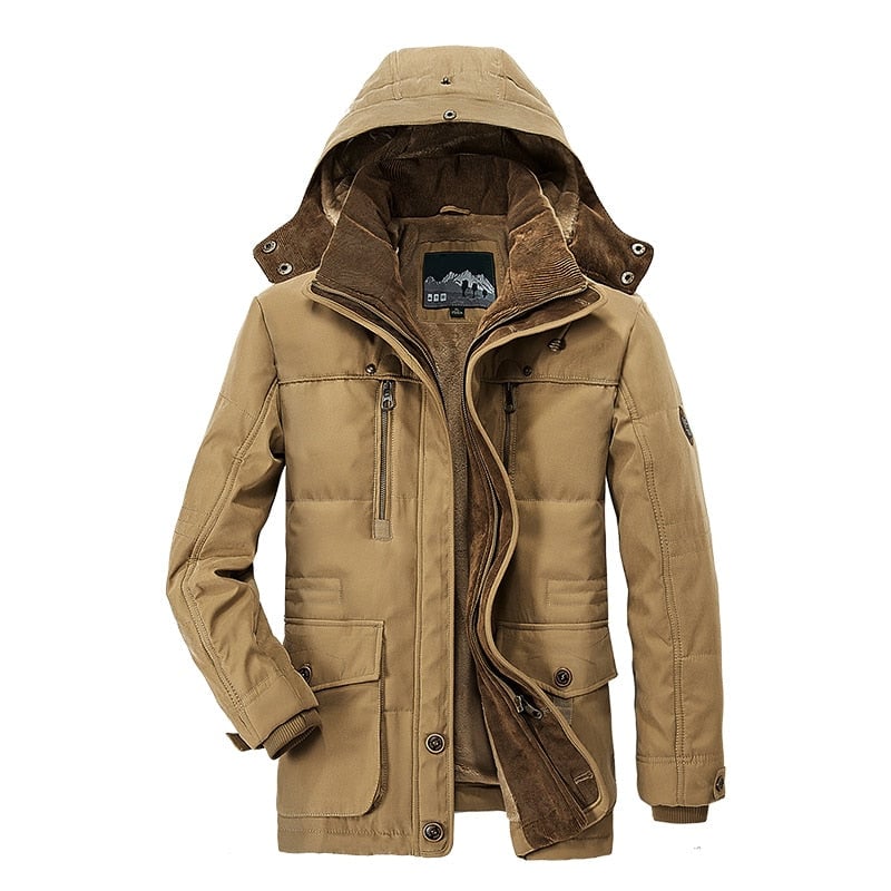 Men Parkas Solid Color Faux Fur Liner Winter Thicken Detachable Hood Coat
