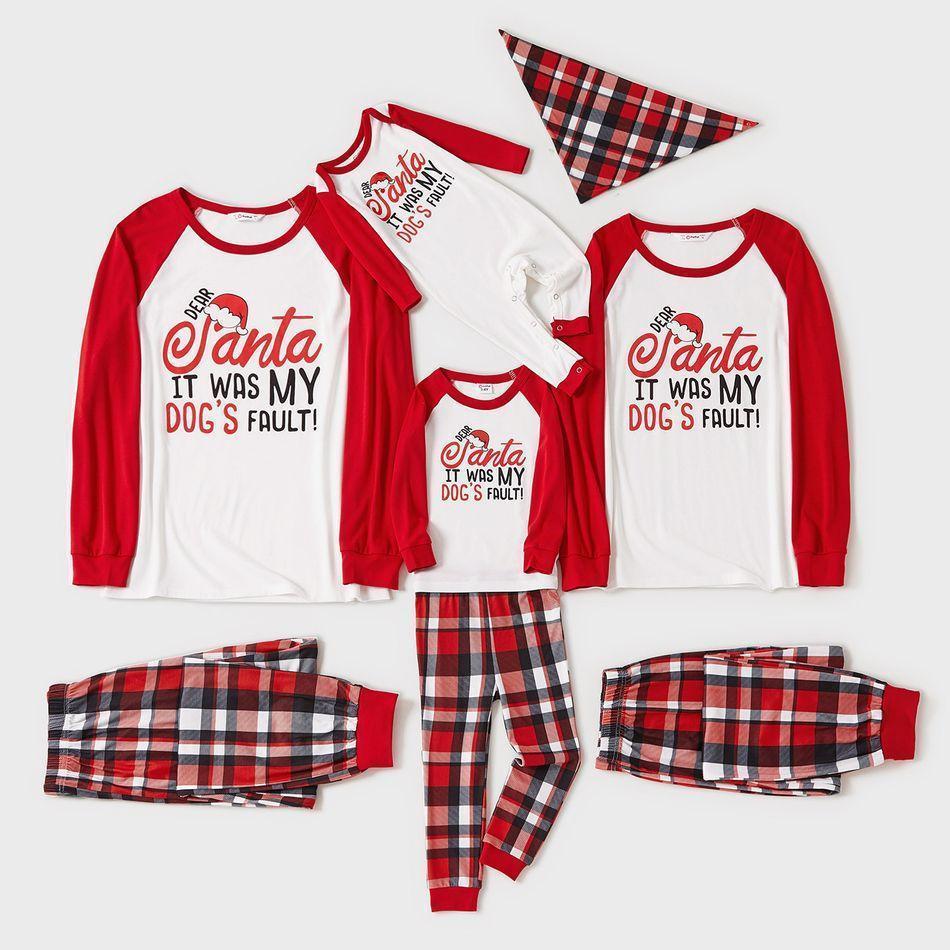 Plus Size Christmas Letter Print Red Plaid Family Matching Long-sleeve Pajamas Set
