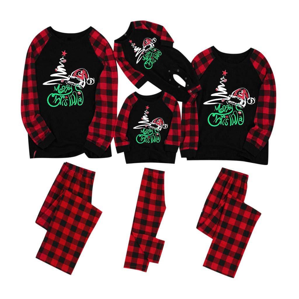 Matching Family Two Pieces Union Pajamas For Christmas Red Plaid Letter