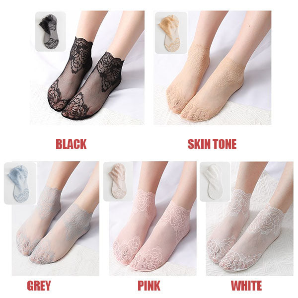 Women Fashion Soft Lace Socks Semi Transparent Elastic Breathable Ankle Socks
