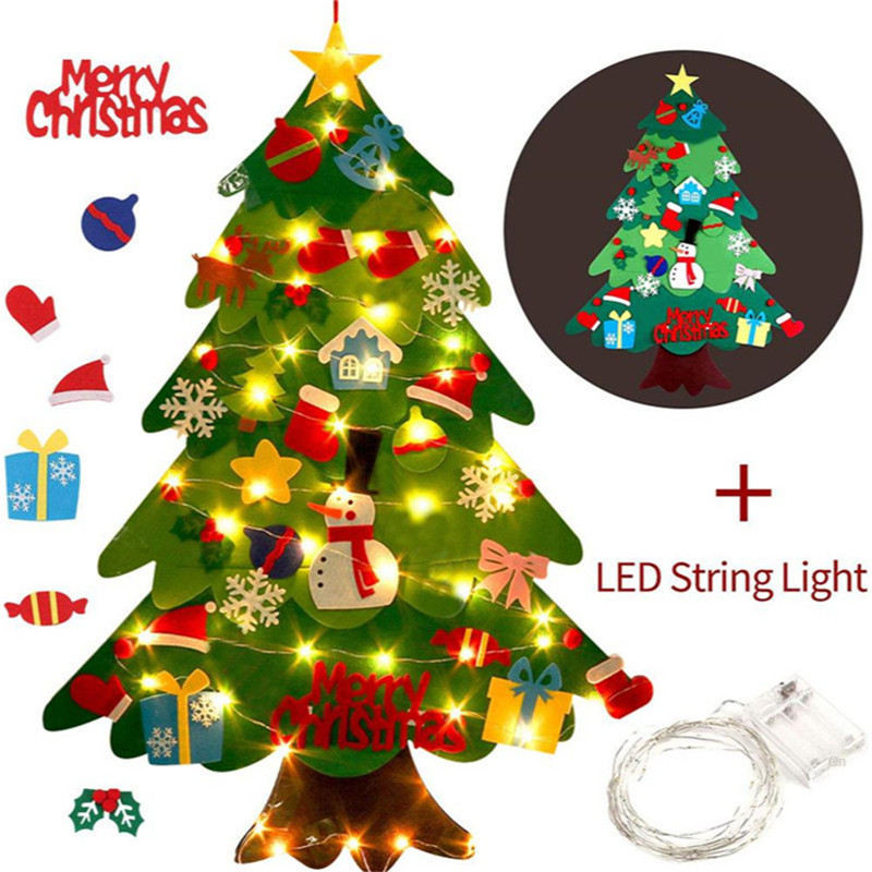 DIY Felt Christmas Tree with String Lights and 32 Ornaments Christmas Gifts Christmas Door Wall Ornament