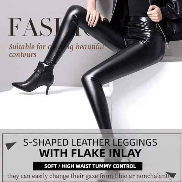 S-shaped PU Leather Shaper High Waist Leggings Slim Pants For Women 