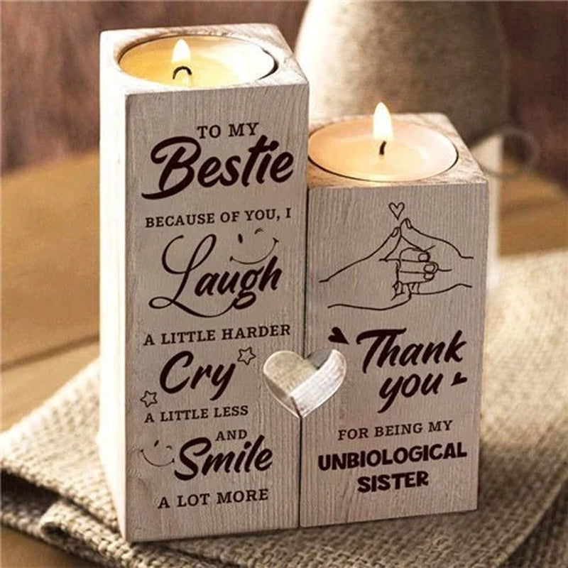 Smile A Lot More - Wooden Candlestick Candle Holder
