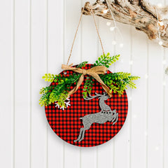Christmas Decoration Plaid Patch Wooden House Number Door Hanger Christmas Tree Decorations