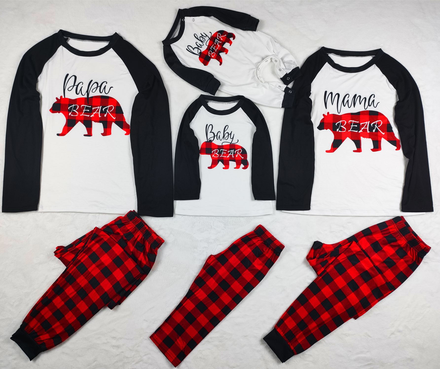Family Pajamas Matching Sets Christmas PJs With Mama Bear Printed Romper Plaid Pants Sleepwear