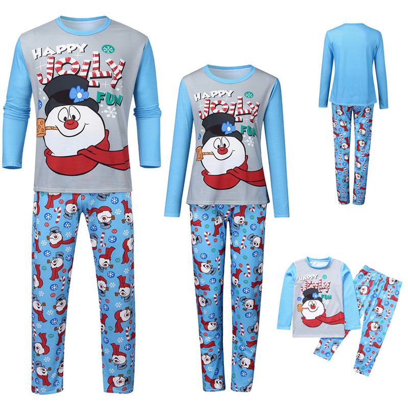 Christmas Family Matching Pajamas Christmas Blue Jolly Fun Snowman Top Snowflake Pant