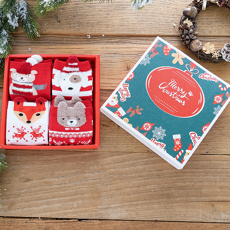 Ladies Socks Winter Warm Colorful Socks Soft Cotton Cute Santa Claus Deer Socks Girls Christmas Boxed Gift Socks