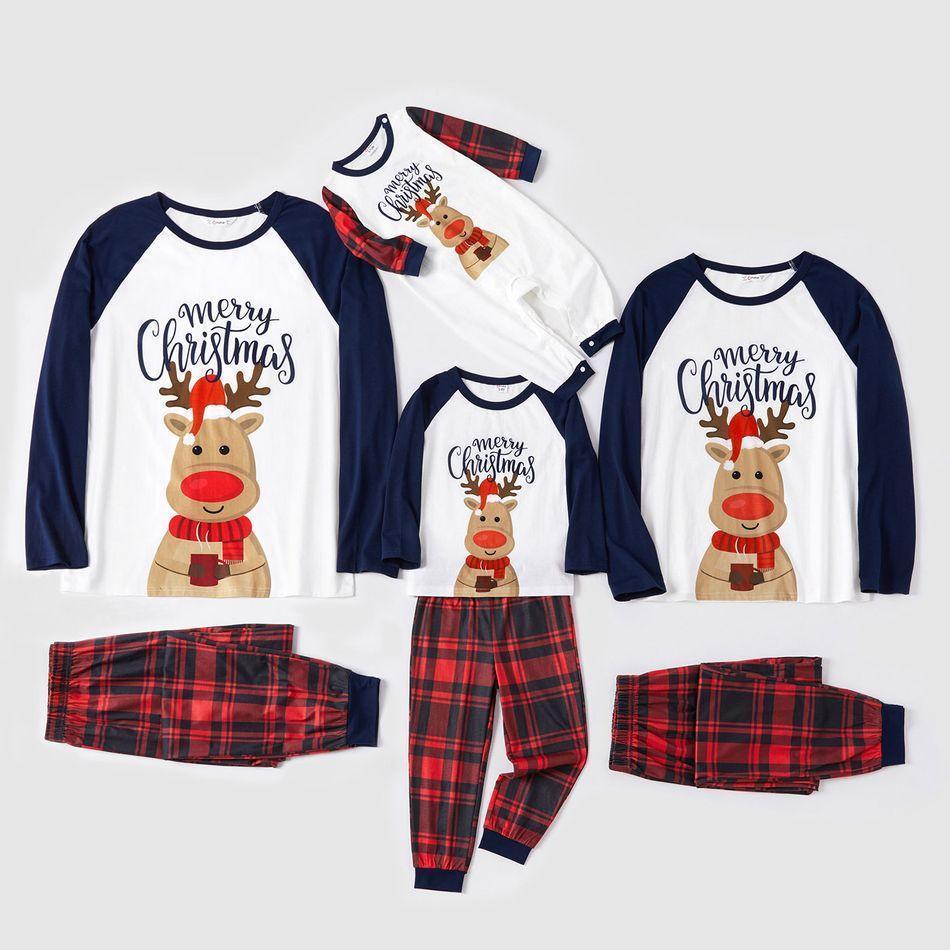 Plus Size Family Matching Christmas Elk and Plaid Print Long-sleeve Pajamas Set