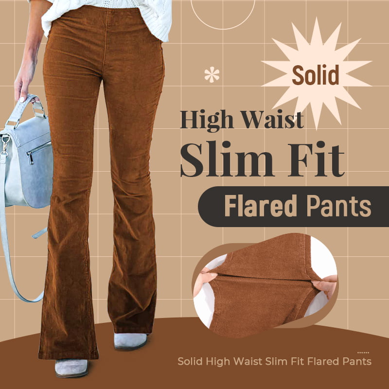Solid High Waist Slim Fit Flared Pants