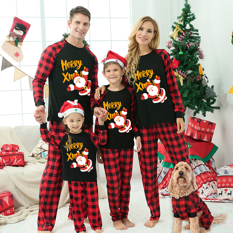 Christmas Matching Family Pajamas Santa Claus Plaid Sleepwear Sets
