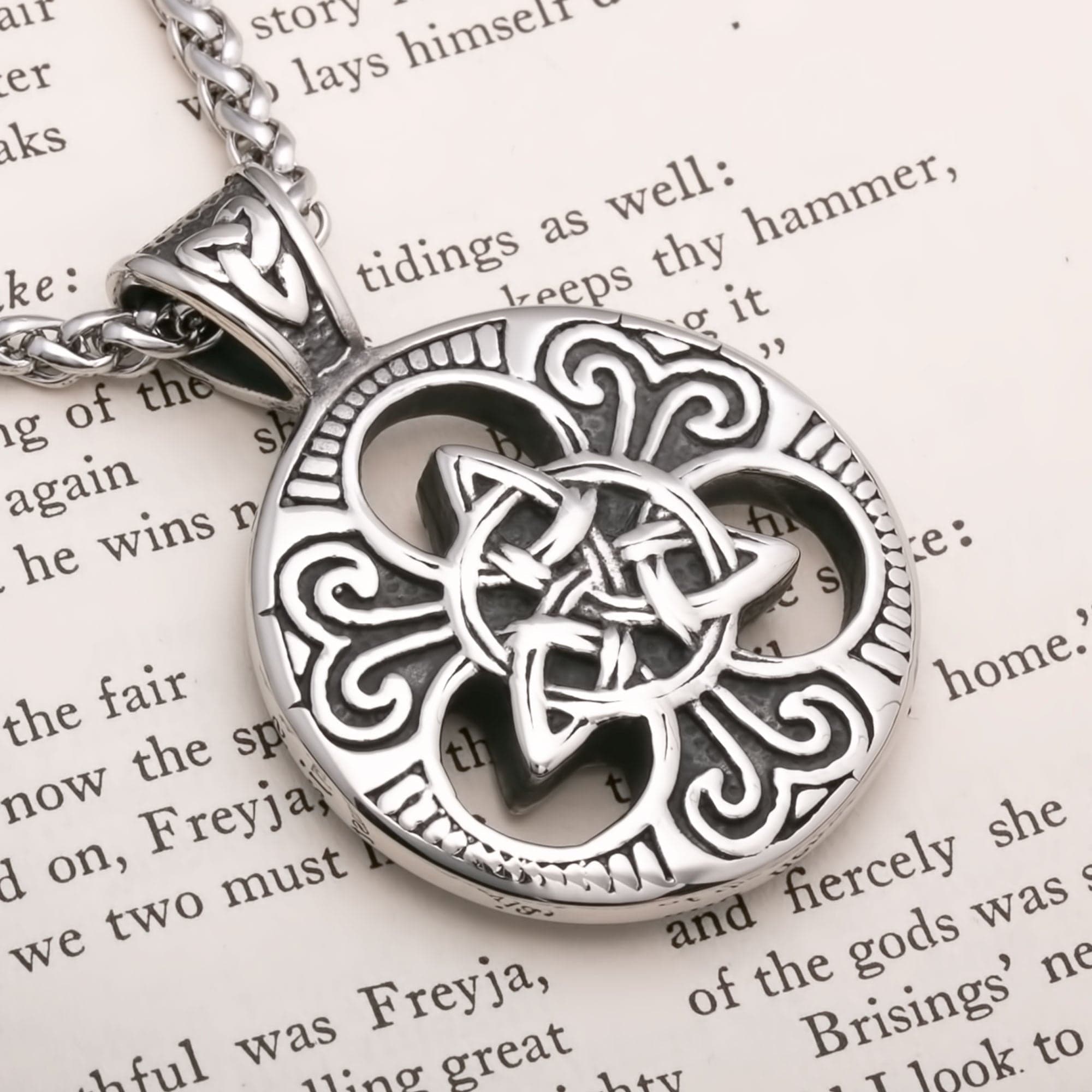 Viking Celtic Trinity Knot Medallion Stainless Steel Pendant Necklace