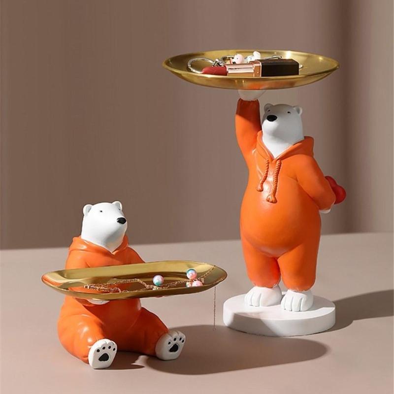 Polar Bear Statue Trays Storage Nordic Home Sculptures Desktop Ornaments Crafts