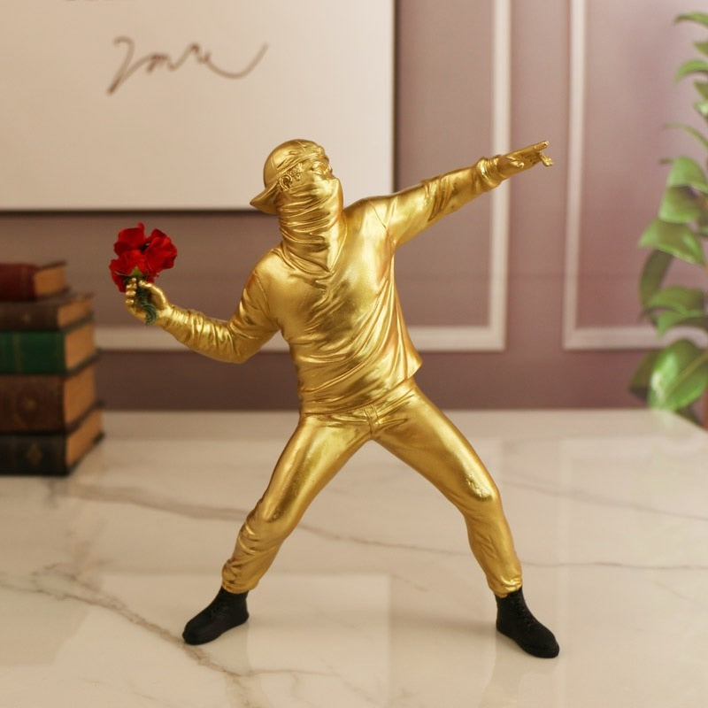 Resin Banksy Statues Sculptures Flower Thrower Statue Bomber Home Decoration 