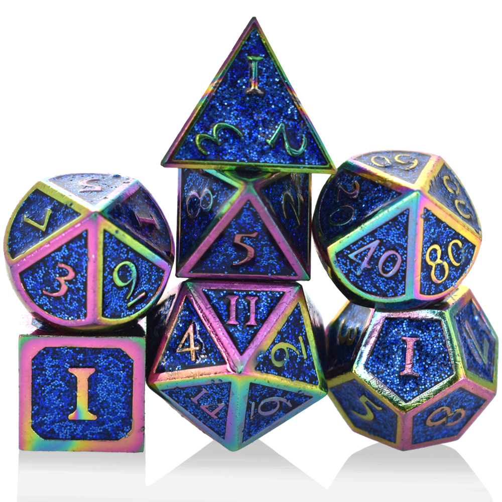 Roman Character Electroplating Colorful Sapphire Blue Powder-Filled Metal Dice
