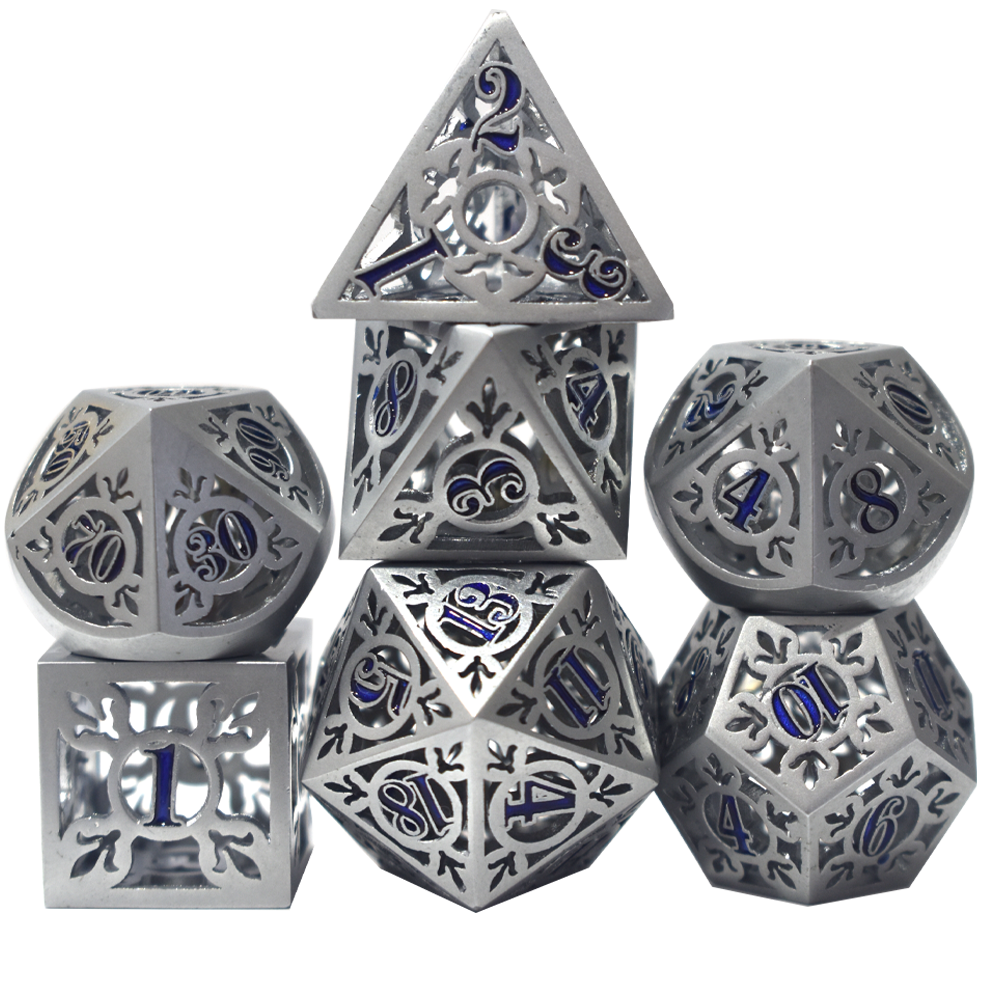 Electroplated Hollow Silver Royal Blue Metal Dice