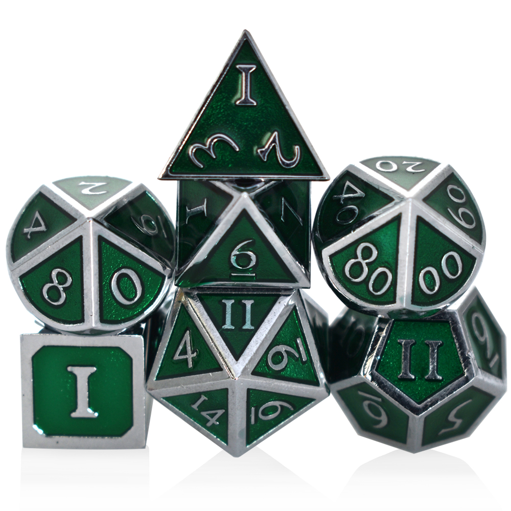 Romaji Plated Silver Green Metal Dice