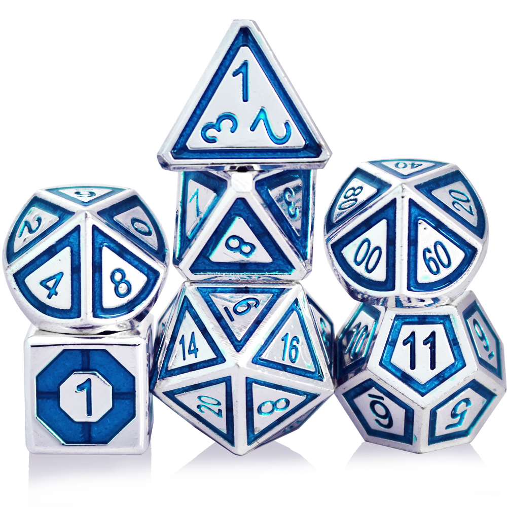 Embossed Electroplated Silver Light Blue Metal Dice