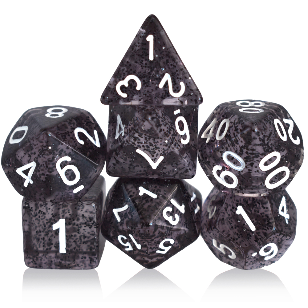 Transparent Acrylic Powder Filled Black Dice Set