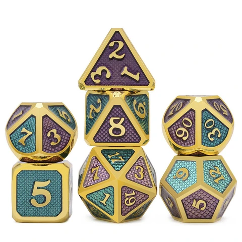 Snake Pattern Electroplated Gold Purple Green Metal Dice