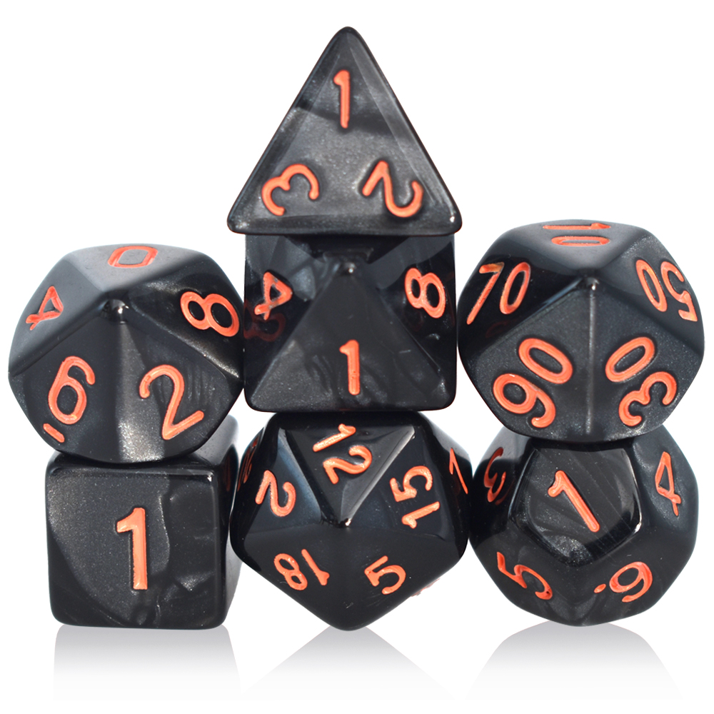 Acrylic Stone Pattern Black Orange Dice Set