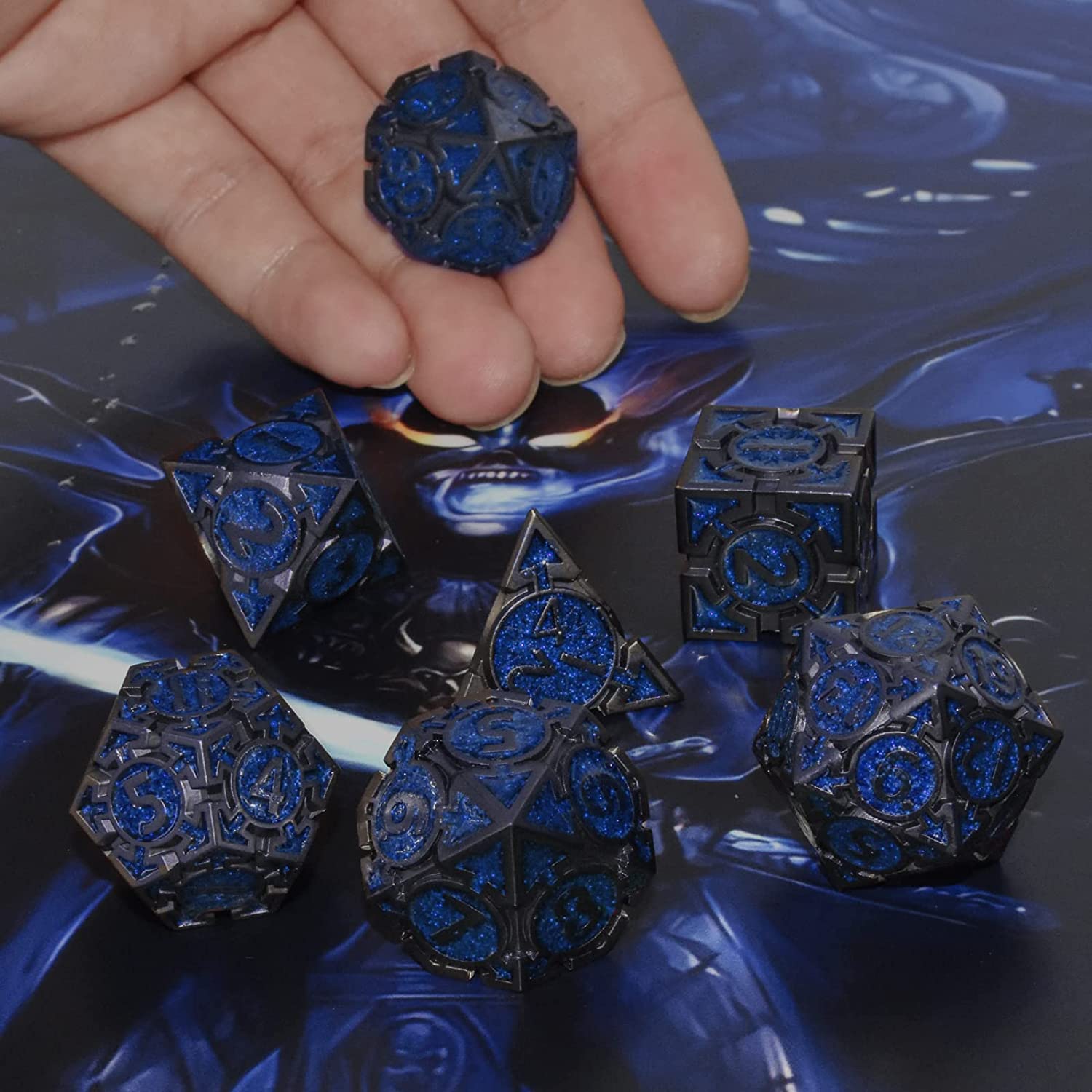 Black with sapphire blue powder around the numbers