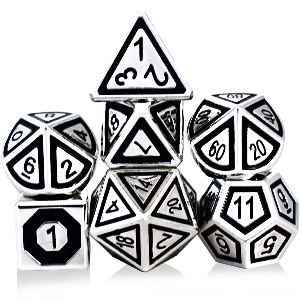 Embossed Character Electroplating Silver Black Metal Dice
