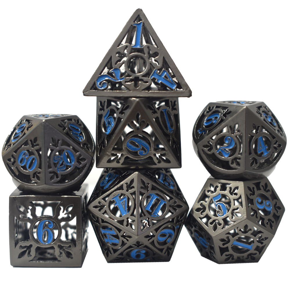 Electroplated Hollow Black Light Blue NMetal Dice