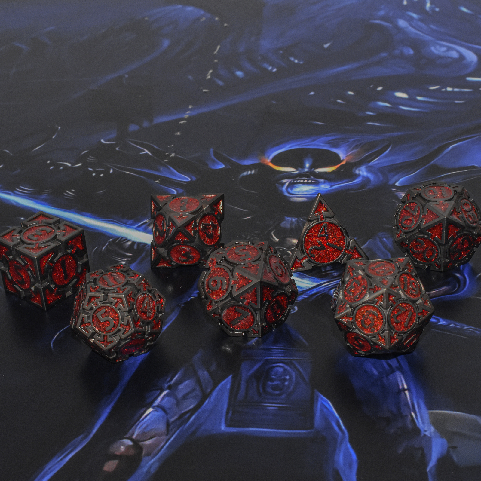 Black with red powder around the numbers