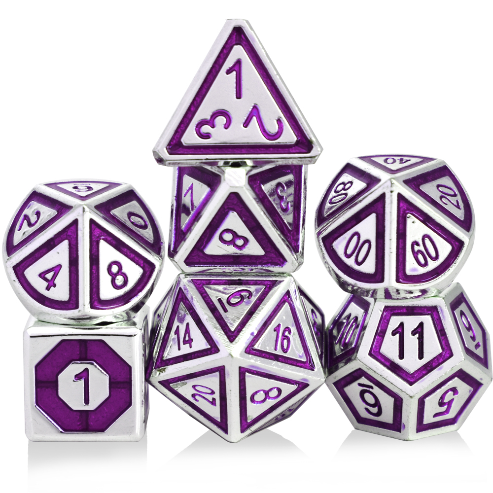 Embossed Character Electroplating Silver Purple Metal Dice