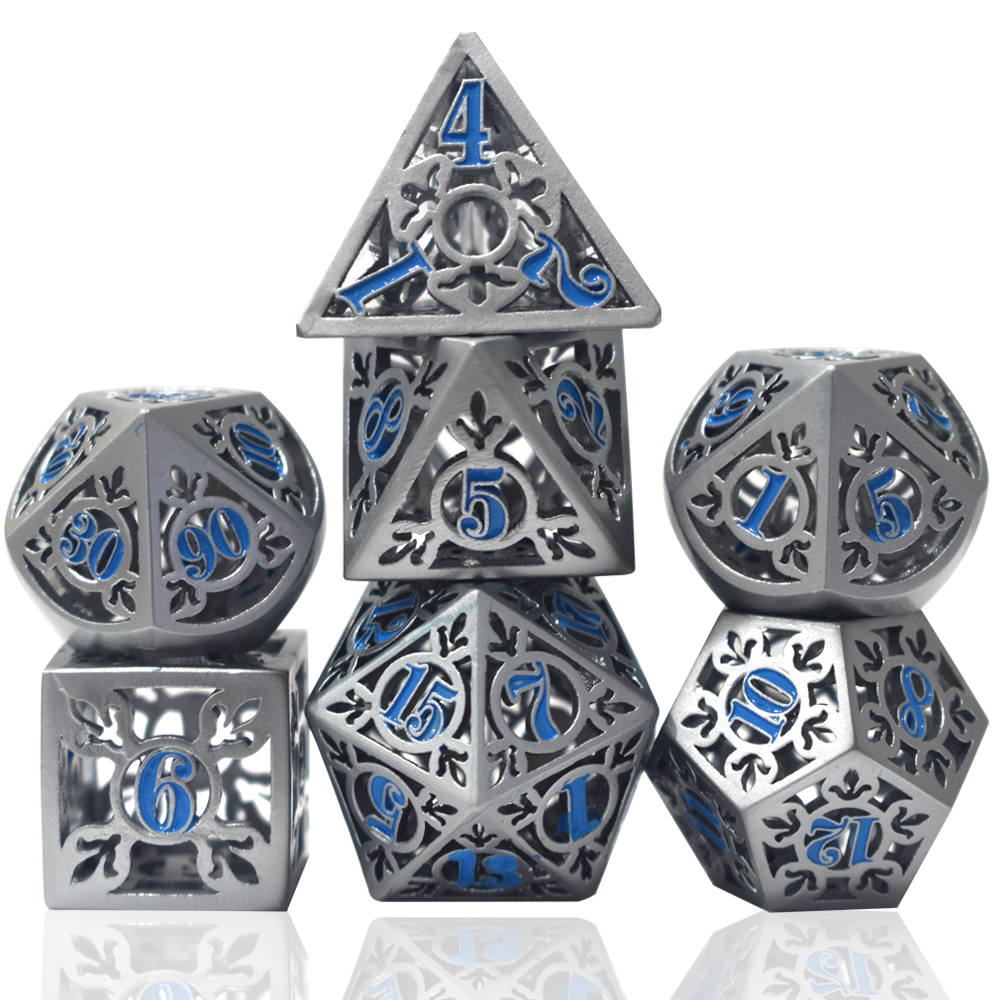Electroplated Hollow Silver Blue Metal Dice