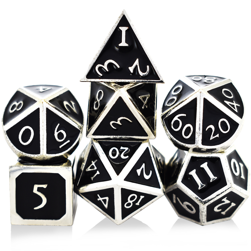 Romaji Plated Silver Black Metal Dice
