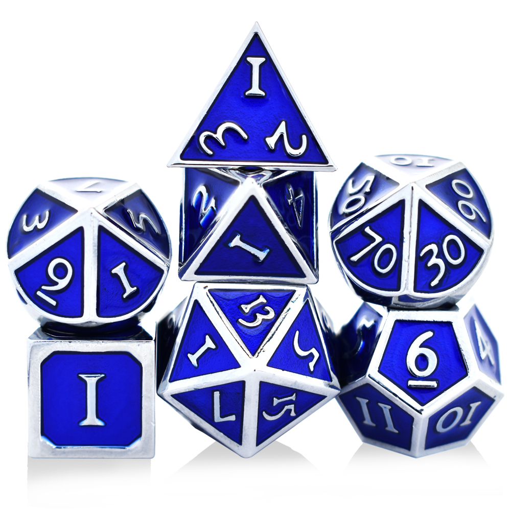 Romaji Plated Silver Sapphire Blue Metal Dice