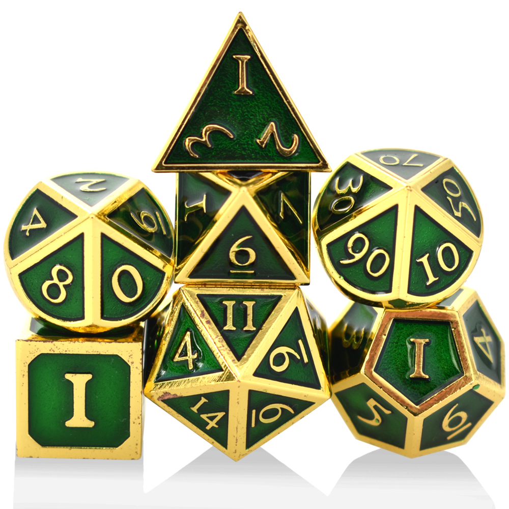 Romaji Plated Gold Green Metal Dice