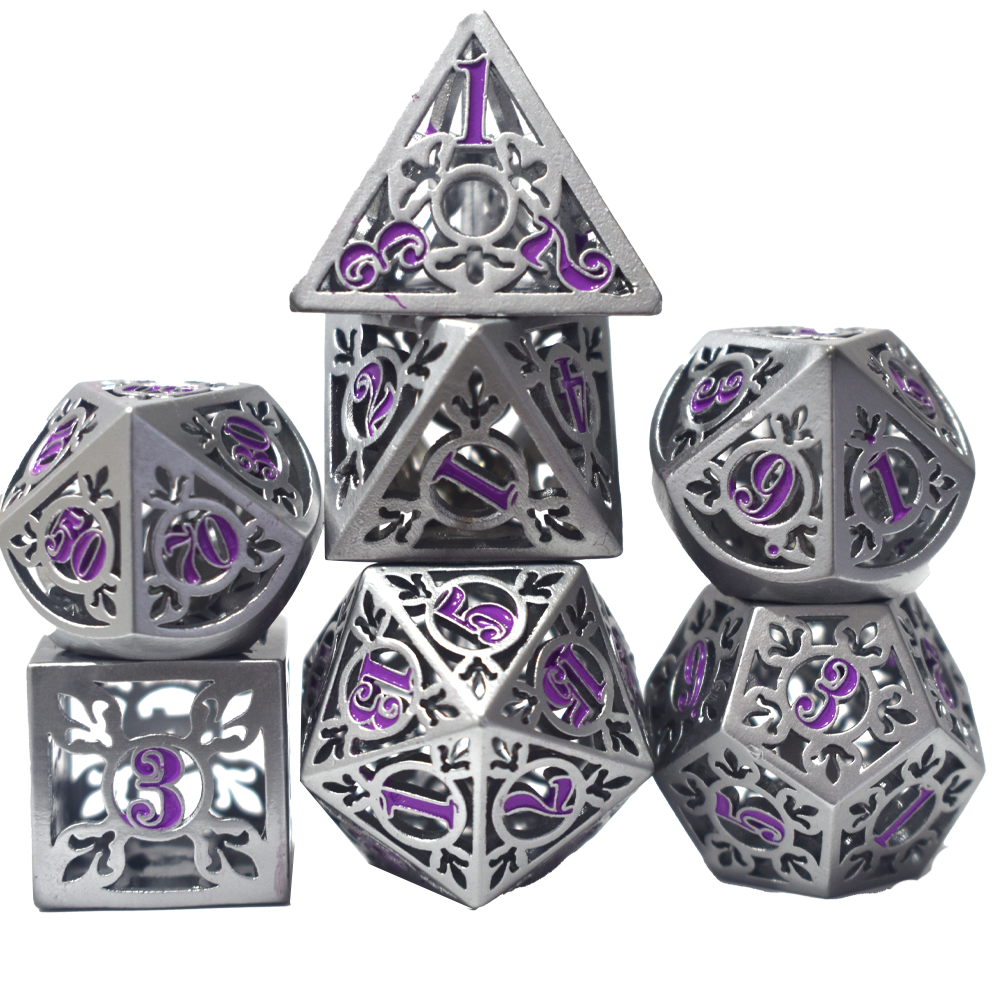 Electroplated Hollow Silver Purple Metal Dice