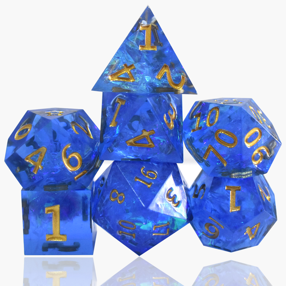 Blue Gold Foil Resin Dice