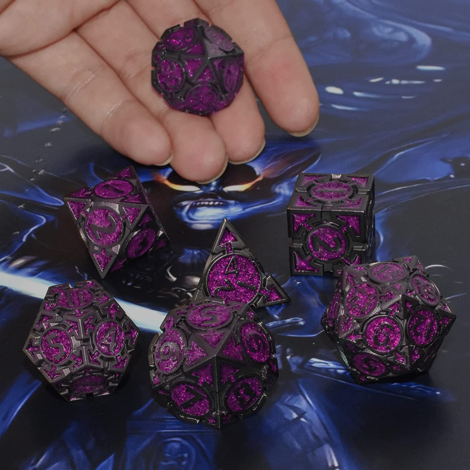 Black with purple powder around the numbers