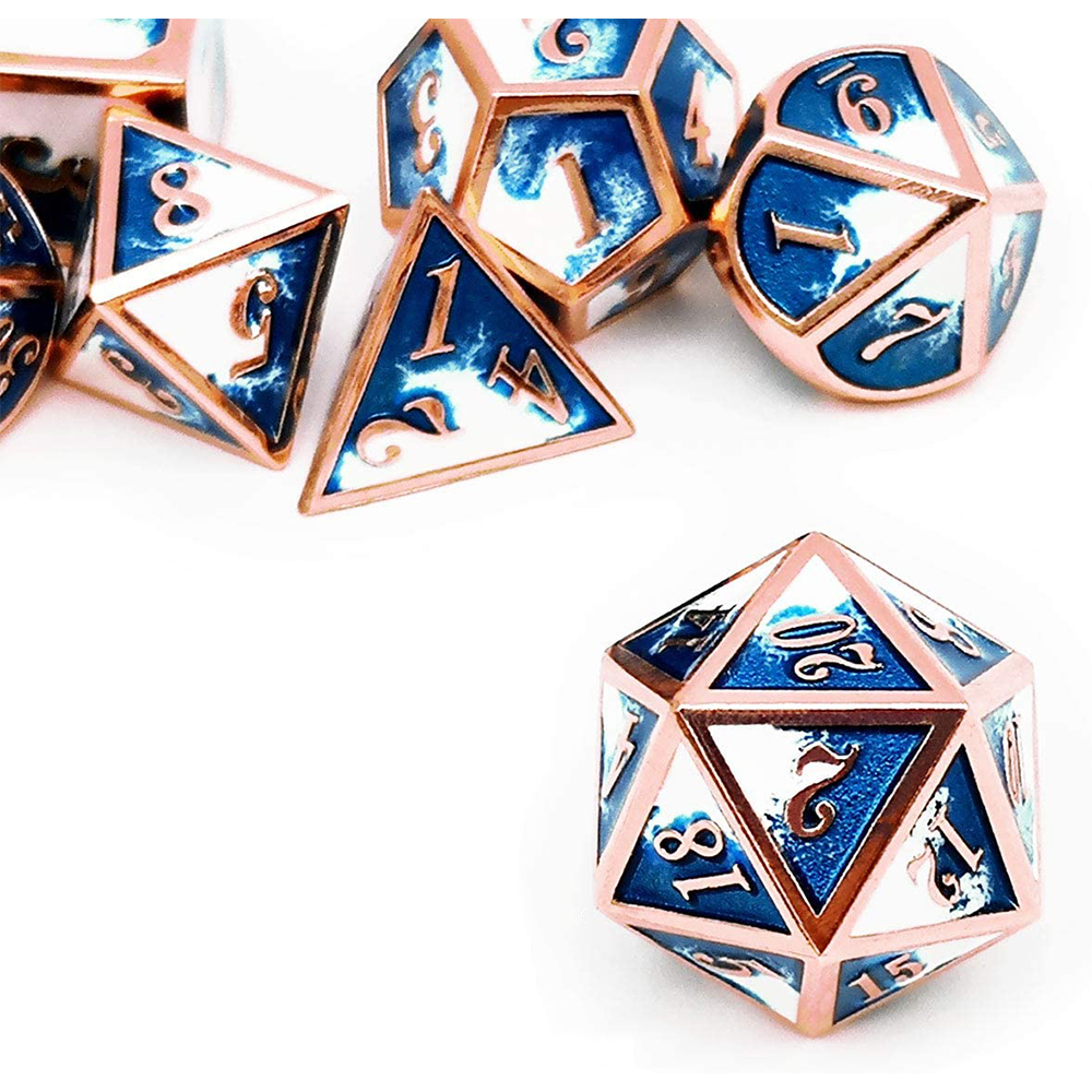 Rose gold with blue and white around the numbers