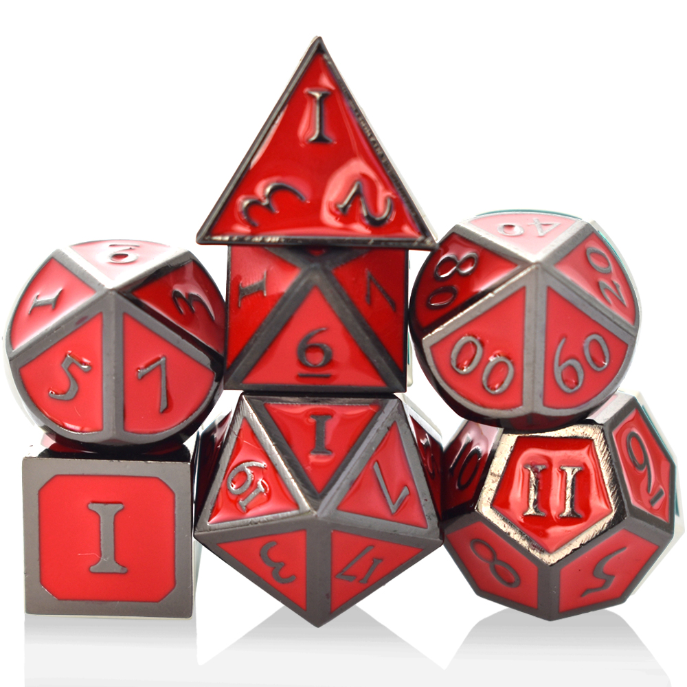 Roman Characters Electroplated Black Red Metal Dice