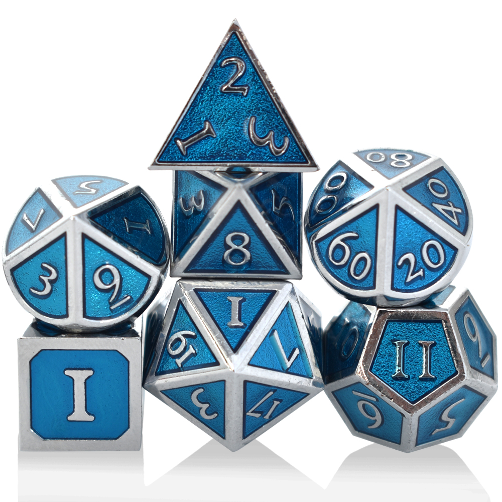 Roma Plated Silver Light Blue Metal Dice