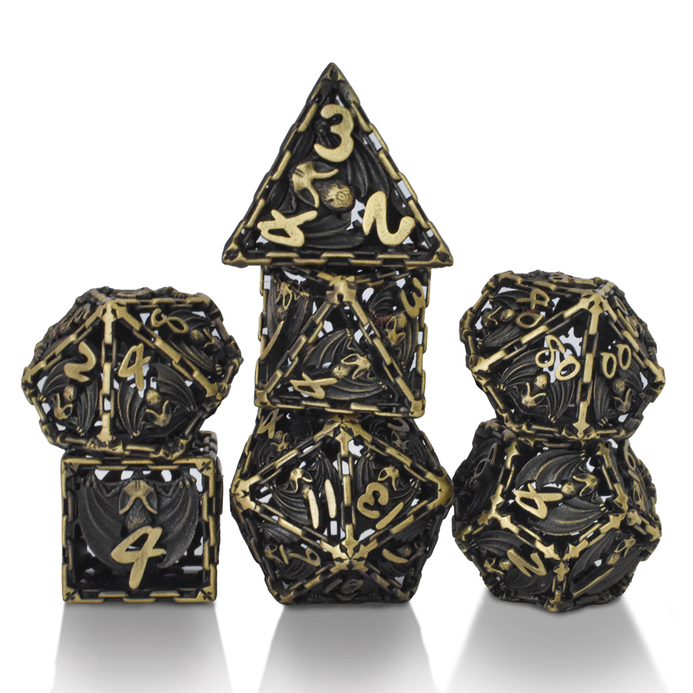 Hollow Bloodthirsty Bat Black And Gold Metal Dice
