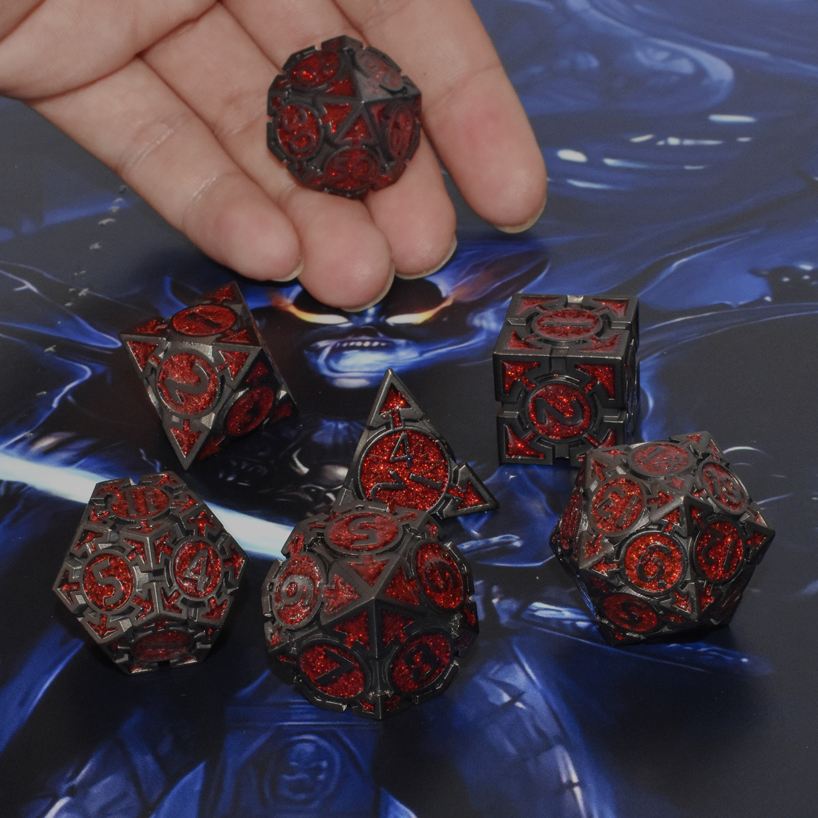 Black with red powder around the numbers