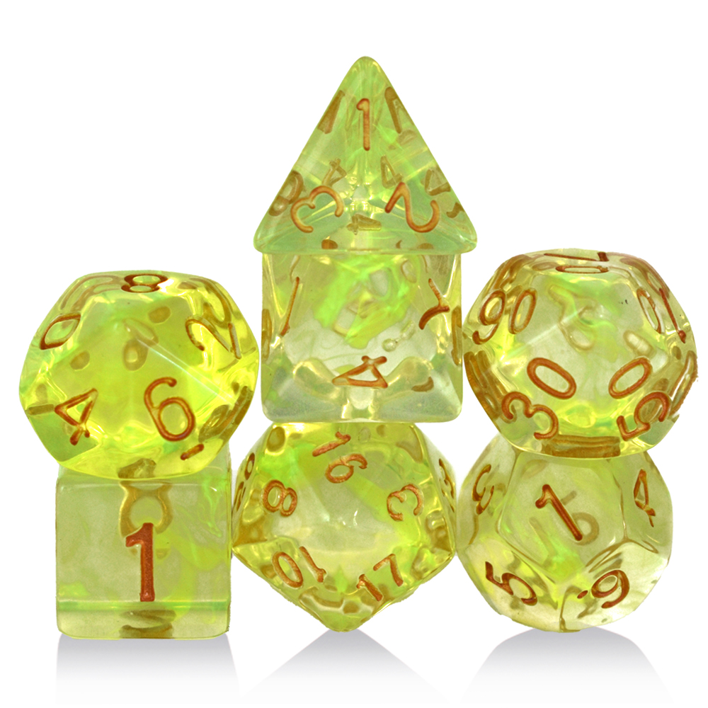 Clear Acrylic Yellow Green Dice Set